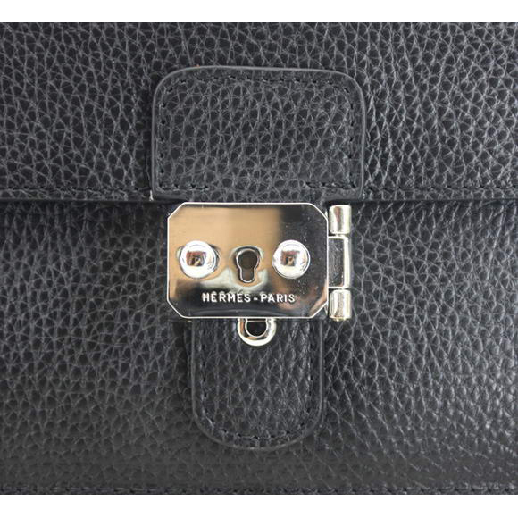 Hermes Jet Pochette Clutch Bag Clemence Leather Black