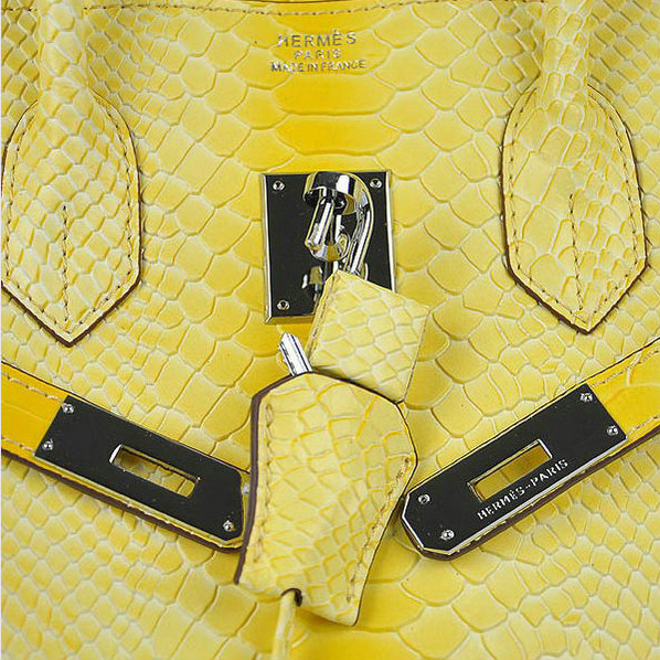 Hermes Birkin 35CM Lemon Snake Leather Tote Bag Silver