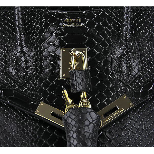 Hermes Birkin 35CM Black Snake Leather Tote Bag Gold