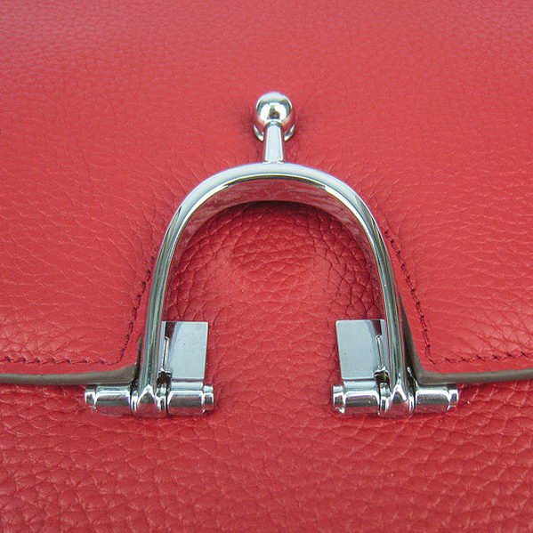 Hermes Stirrup Shoulder Bag Red Calfskin Silver