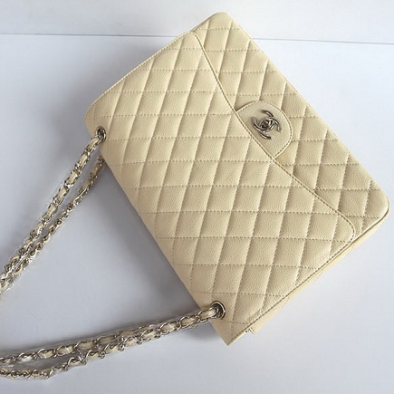 Chanel Flap Bag Quilted Beige Caviar with Gold Chain 1116