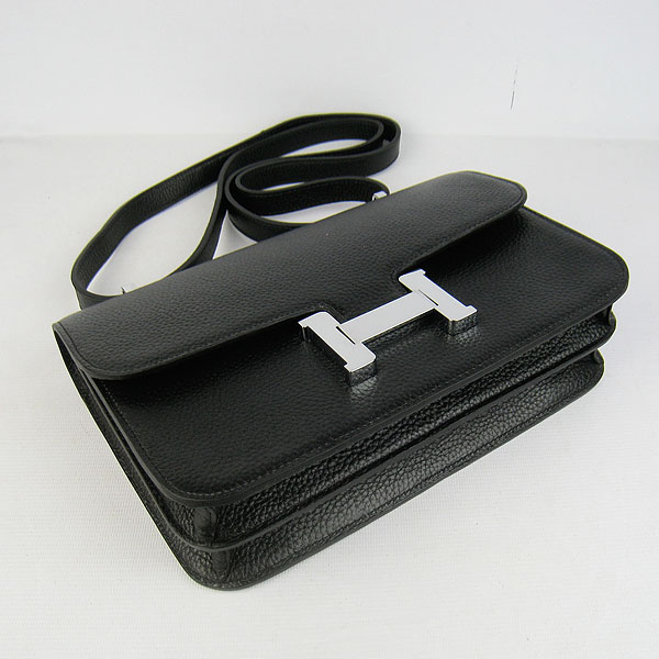 Hermes Constance Togo Leather Single Bag Black Silver Hardware H020