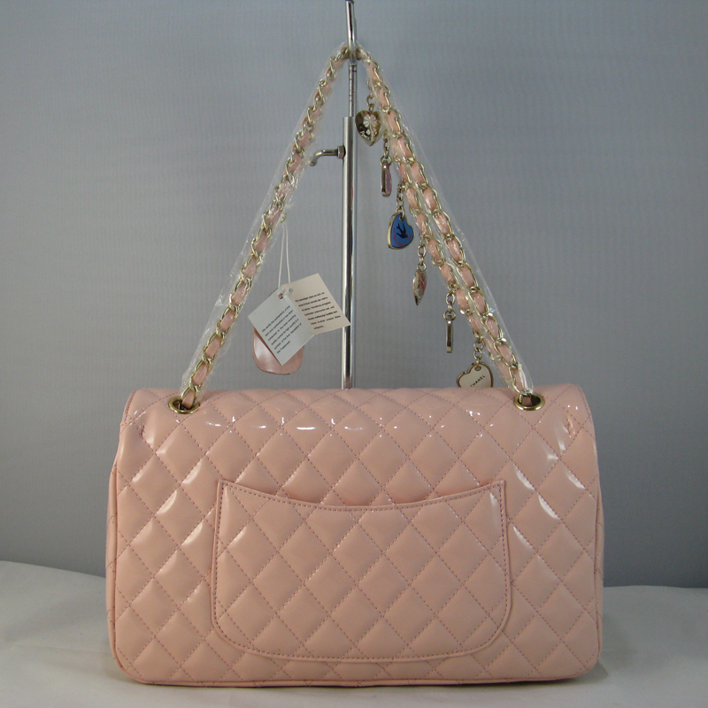 Chanel Pink Patent leather Flap Bag with Gold chain