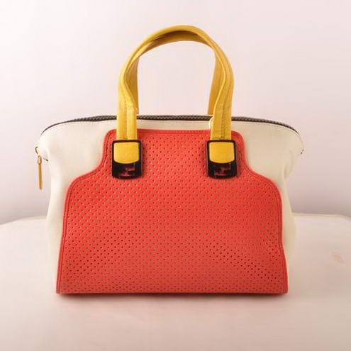 Fendi Chameleon Punch Saffiiano Leather Top Zip Tote Bag 2545 Red-White