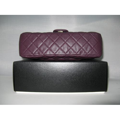 Chanel Caviar leather Purple Flap bag with Gold chain