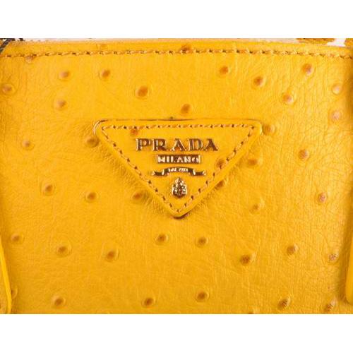 Prada Medium Ostrich Leather Tote Bag Yellow