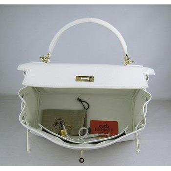 Hermes Kelly Handbags 32CM White(gold)