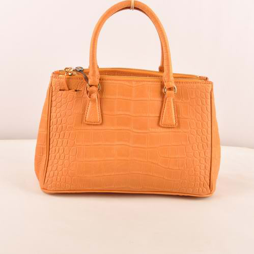 Prada Small Croco Leather Tote Bag Orange