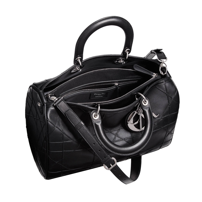 Large black leather 'Dior Granville' polochon bag