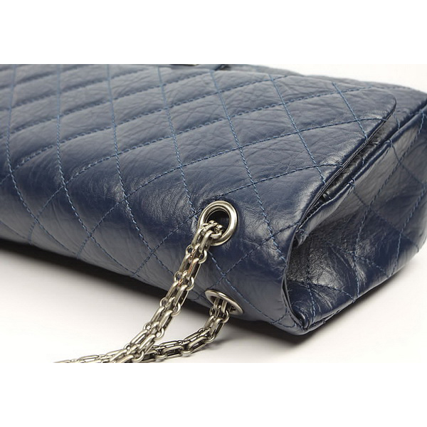 Chanel Flap Bag Quilted Navy-Blue Leather with Silver Chain