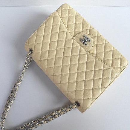 Chanel Flap Bag Quilted Beige Caviar with Silver Chain 1116