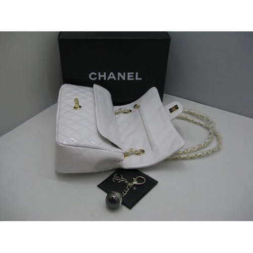 Chanel patent leather White Flap bag with Gold chain