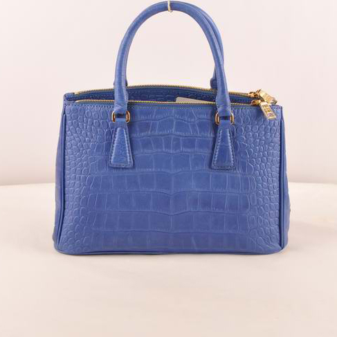 Prada Small Croco Leather Tote Bag SkyBlue