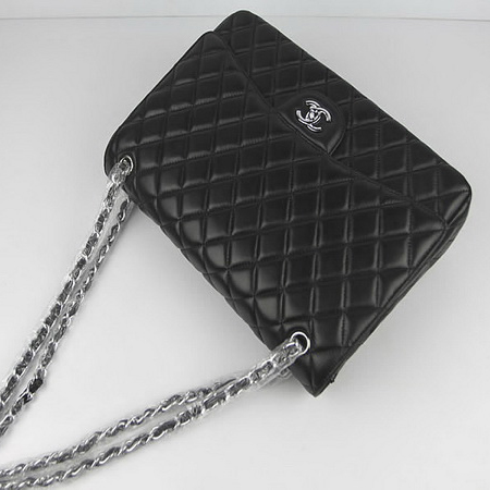 Chanel Flap Bag Quilted Black Lambskin with Silver Chain 1116