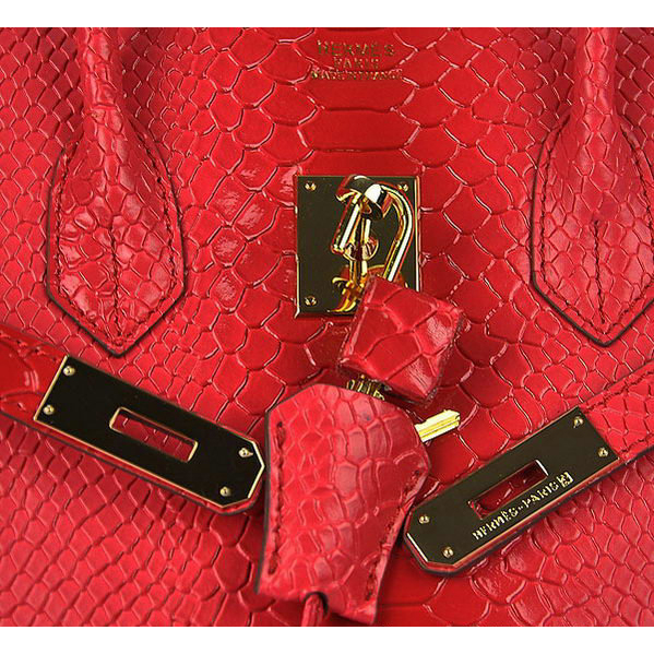 Hermes Birkin 35CM Red Snake Leather Tote Bag Gold