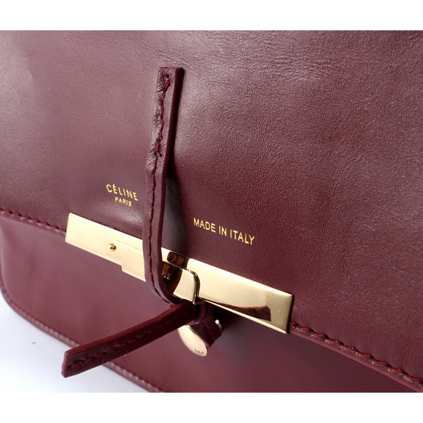 Celine Clasp Shoulder Bag Calfskin Wine Red