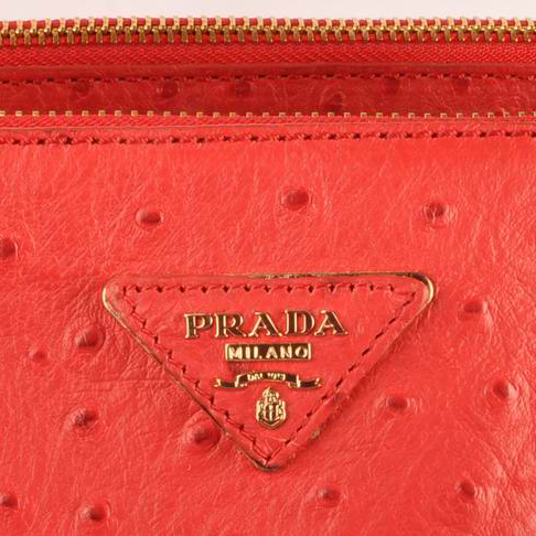 Prada Maxi Ostrich Leather Tote Bag Red