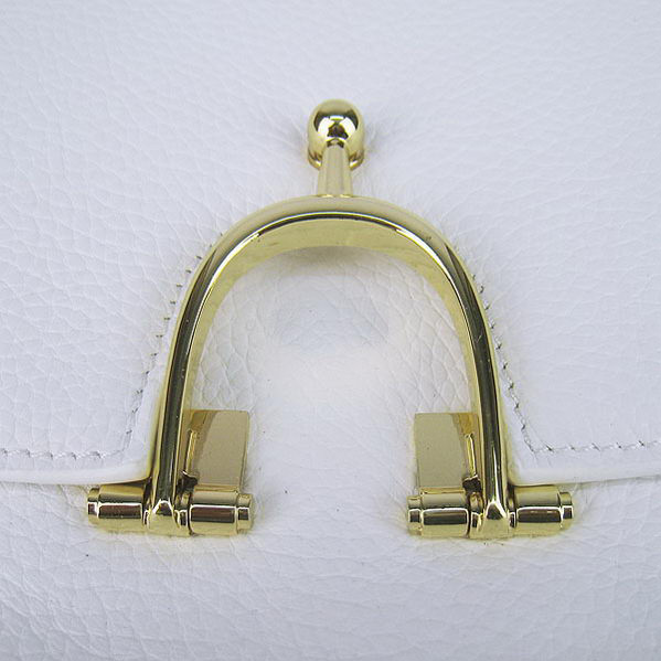 Hermes Stirrup Shoulder Bag White Calfskin Gold