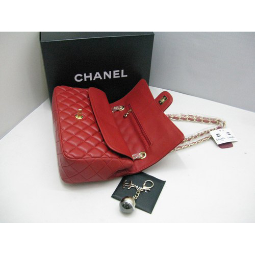 Chanel lambskin leather Red Flap bag with Gold chain