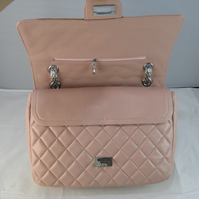 Chanel Pink lambskin leather Flap Bag with Silver chain