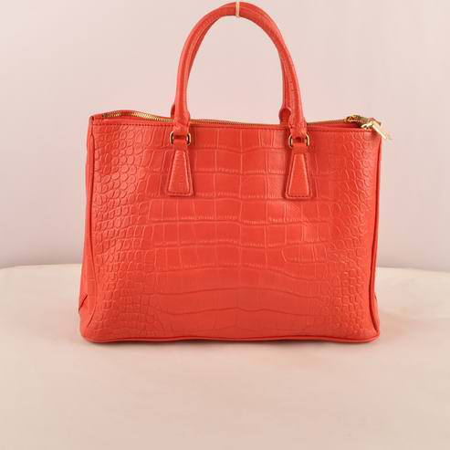 Prada Medium Croco Leather Tote Bag Light Red