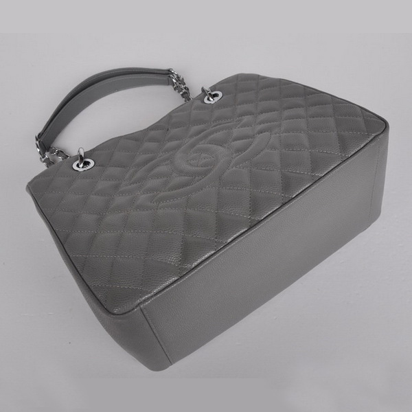 Chanel A50995 Grey Cannage Leather Shoulder Bag Silver