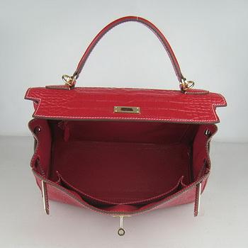 Hermes 32CM Red Crocodile Stripe(gold)