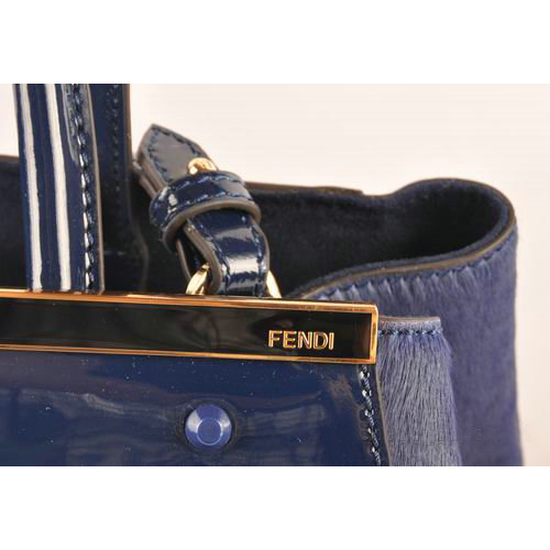 Fendi 2Jours Patent Leather Horsehair Tote Bag F2552M Blue