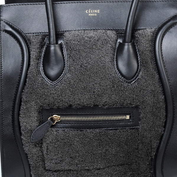 Celine Luggage Mini Boston Bag Lambswool Original Leather Black