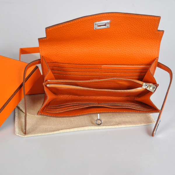 Hermes Kelly Wallet clemence leather in Orange