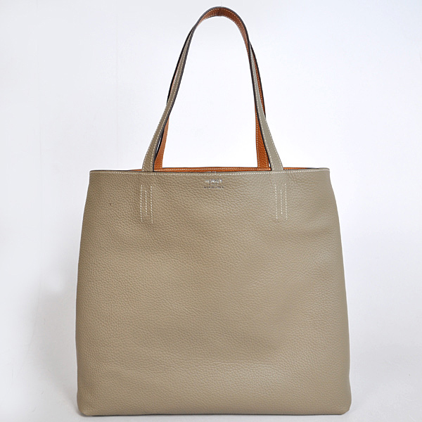 Hermes shopping bag clemence leather in Camel/Dark Grey