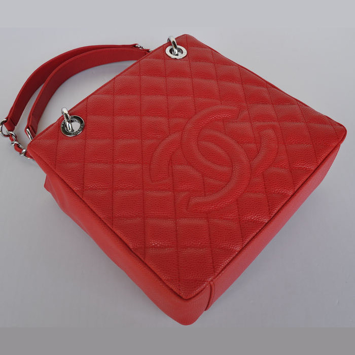 Chanel A50994 Red Medium Shopping Bags Silver Hardware