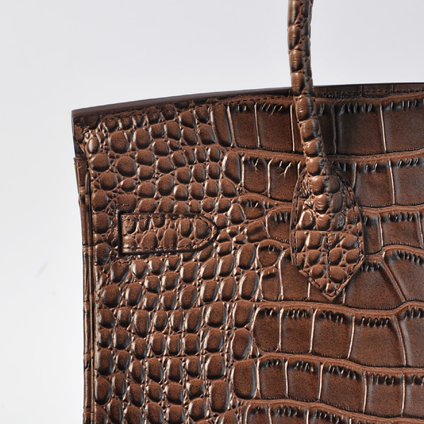 Hermes Birkin 35CM Crocodile stripes leather in Dark Brown with Silver hardware