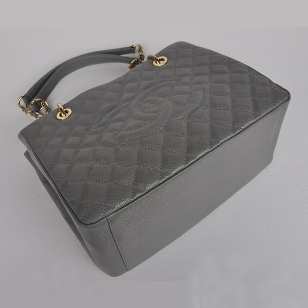 Chanel A50995 Grey Cannage Leather Shoulder Bag Gold