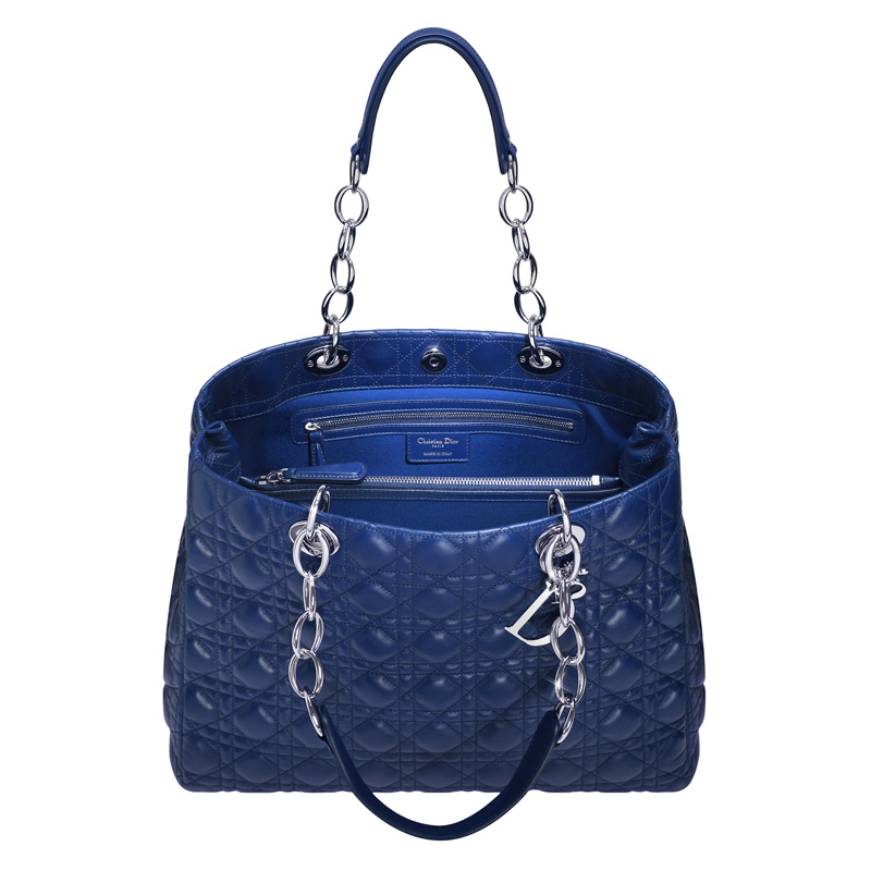 Large blue leather 'Dior Soft' shopping bag