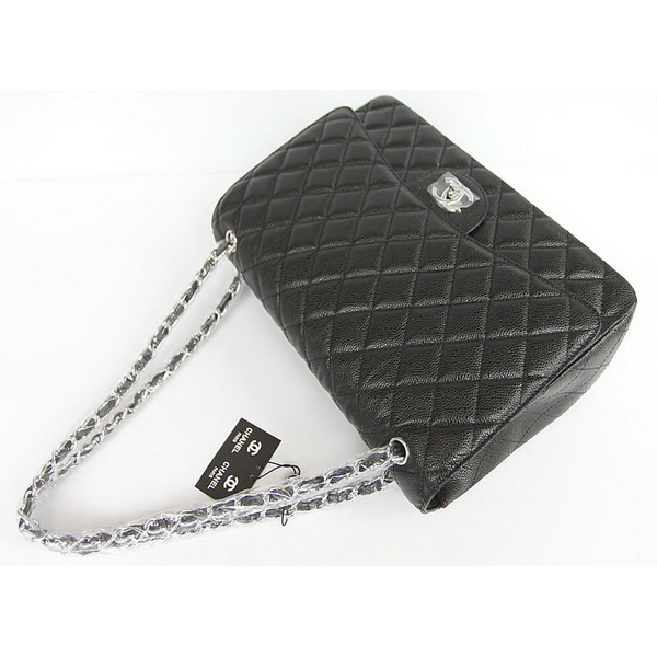 Chanel Flap Bag Quilted Black Caviar with Silver Chain 1116