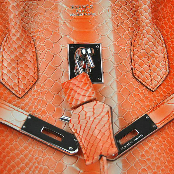 Hermes Birkin 35CM Orange Snake Leather Tote Bag Silver