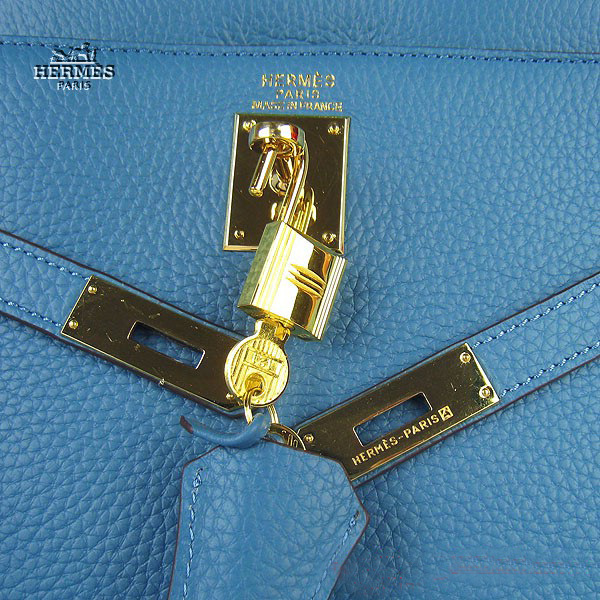 Hermes Kelly 35cm Togo Leather Bag Blue 6308 Gold Hardware