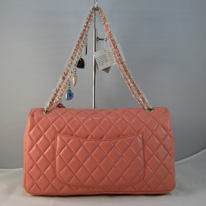 Chanel Pink lambskin leather Flap Bag with Gold chain