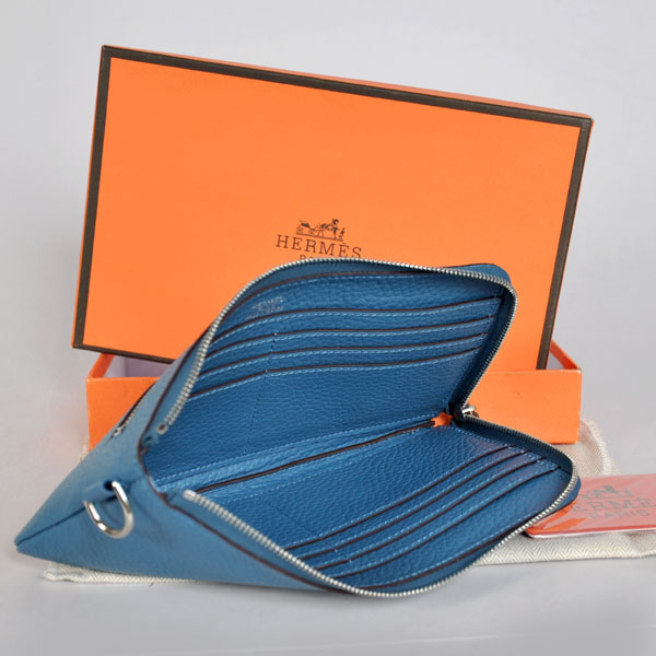 Hermes Zipper Wallet clemence leather in Medium Blue