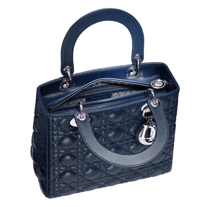 Navy leather  Lady Dior  bag