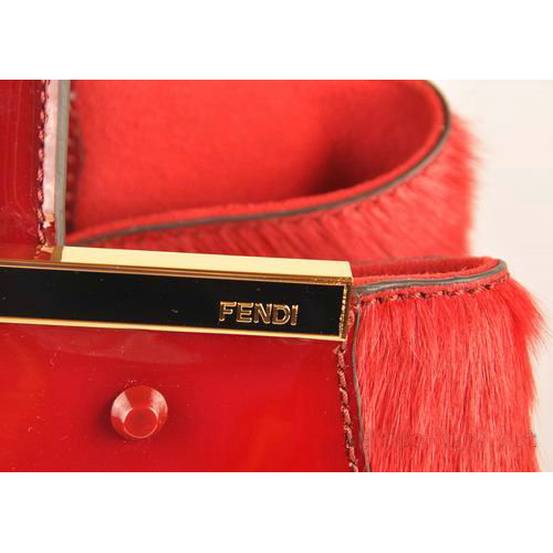 Fendi 2Jours Patent Leather Horsehair Tote Bag F2552L Red