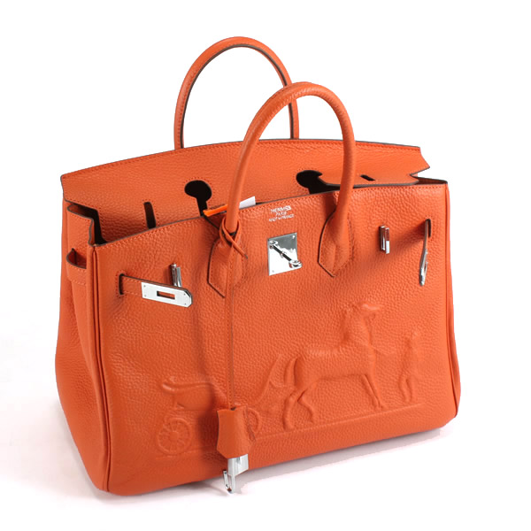 Hermes Birkin 35CM with Embossed logo Handbag orange 6089