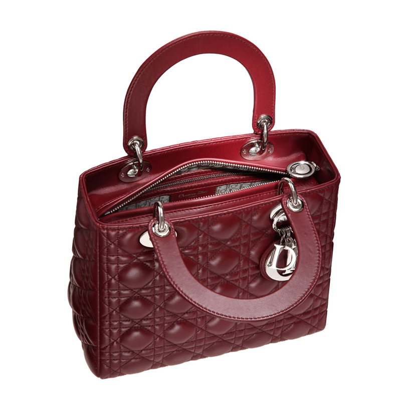 Vine-coloured leather Lady Dior bag