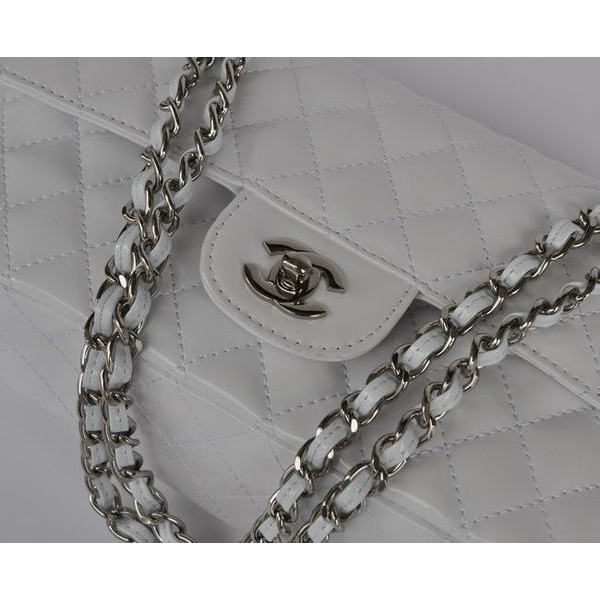 Chanel White Patent Leather Flap Bag Silver Hardware