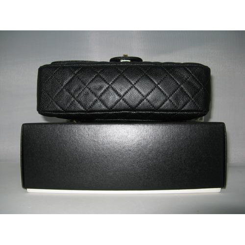 Chanel Caviar leather Black Flap bag with Gold chain