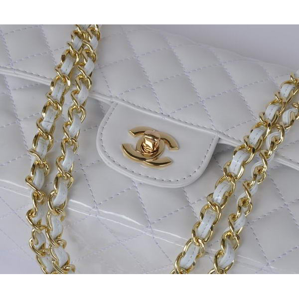 Chanel White Patent Leather Flap Bag Gold Hardware