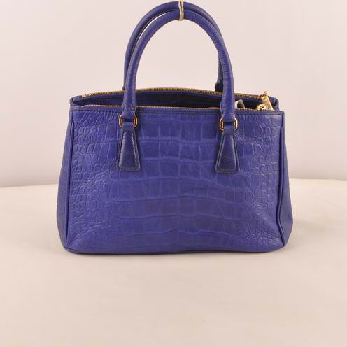 Prada Small Croco Leather Tote Bag Blue