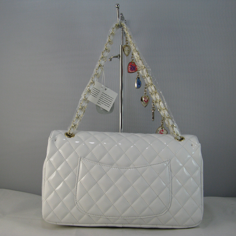 Chanel White Patent leather Flap Bag with Gold chain