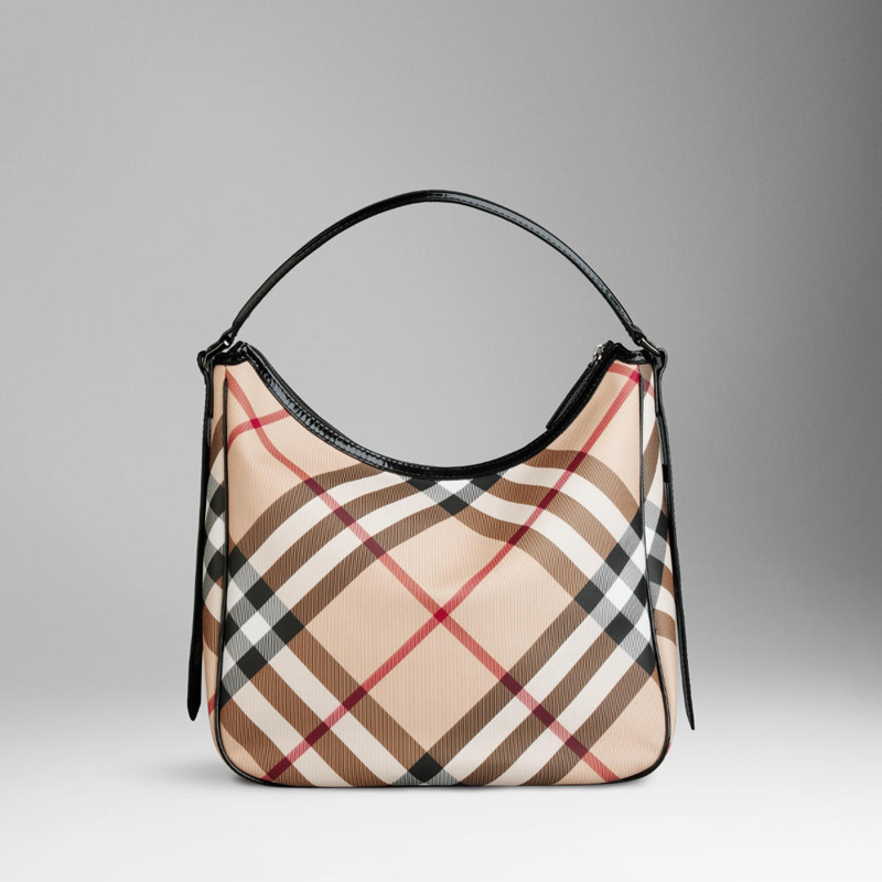 MEDIUM CHECK PATENT TRIM HOBO